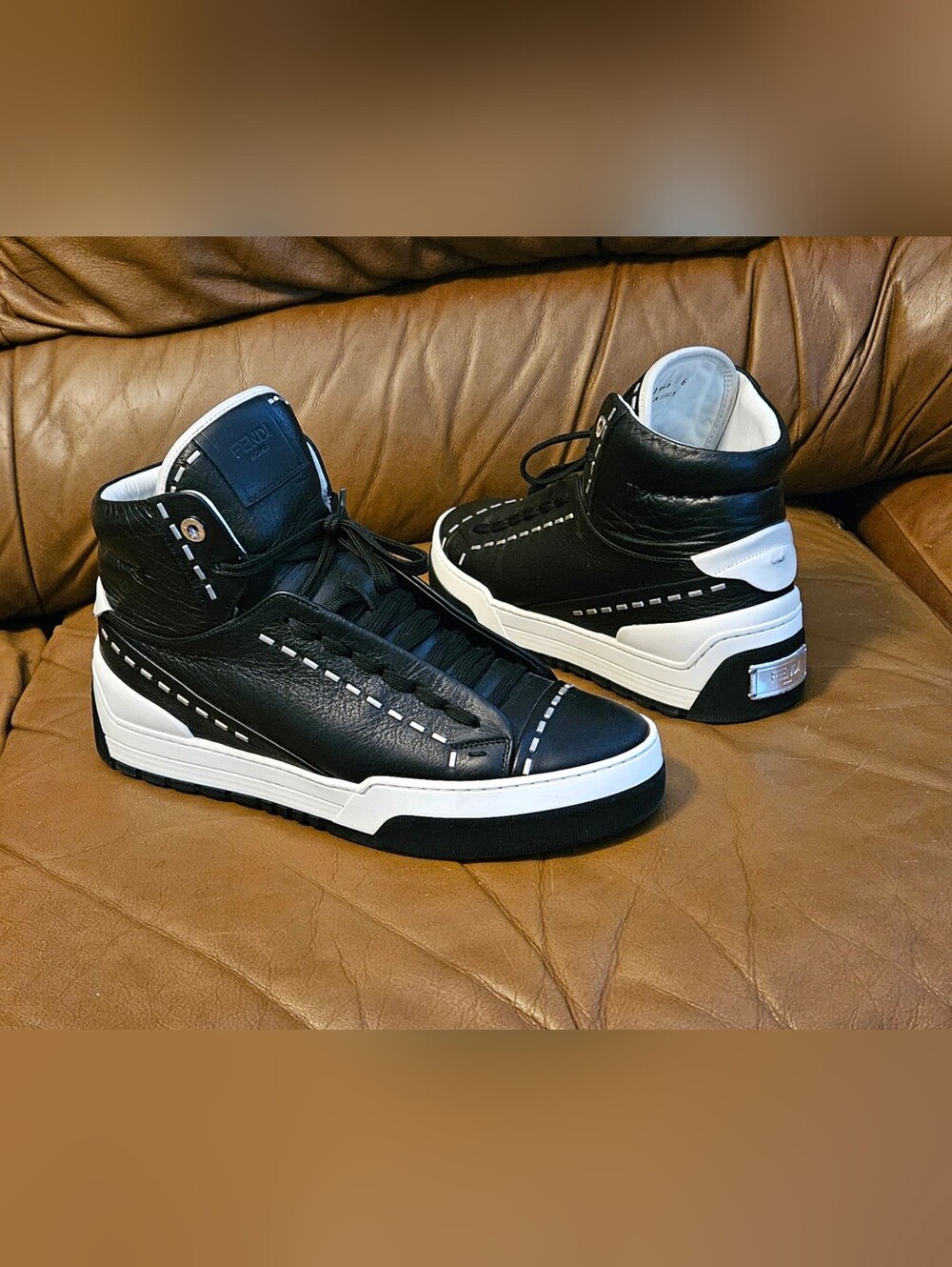 Men's Fendi Black Leather Designer High-End Sneakers Size 7 US